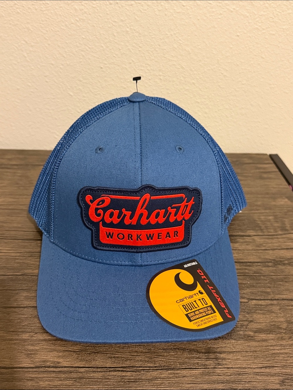Carhartt Blue Mesh Back Workwear Patch Hat with Red Logo